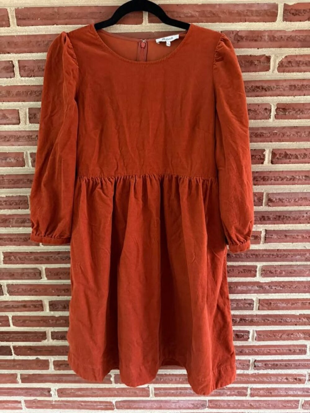 Madewell Corduroy Puff-Sleeve Dress – Rust – Size S